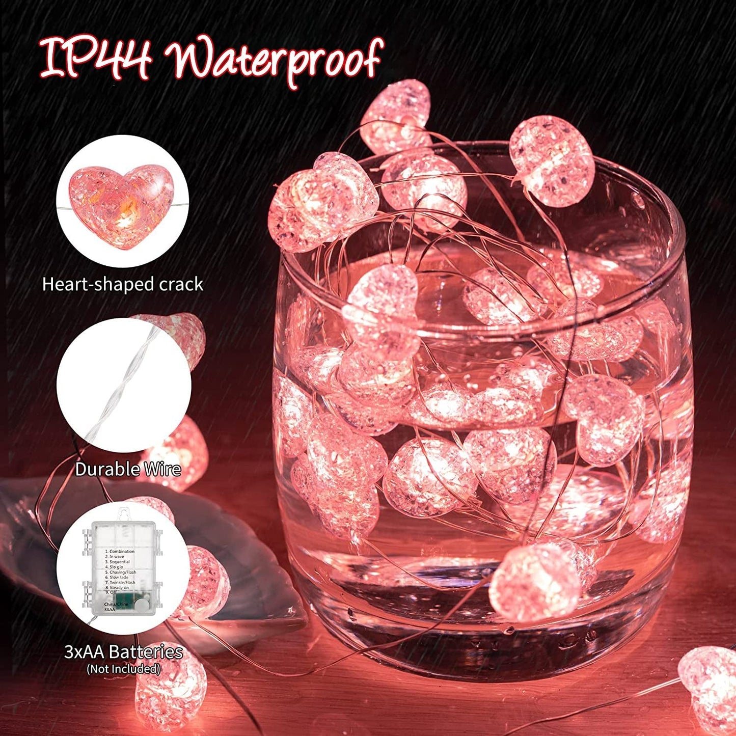 Valentine's Day Pink Heart Mini String Lights