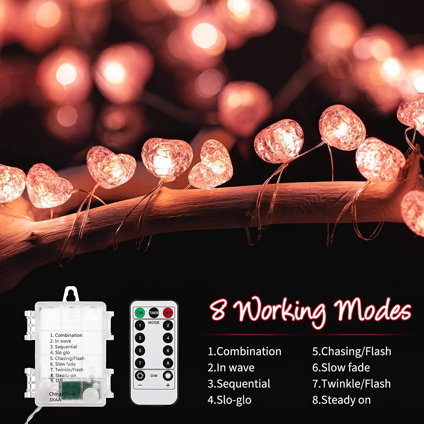 Valentine's Day Pink Heart Mini String Lights