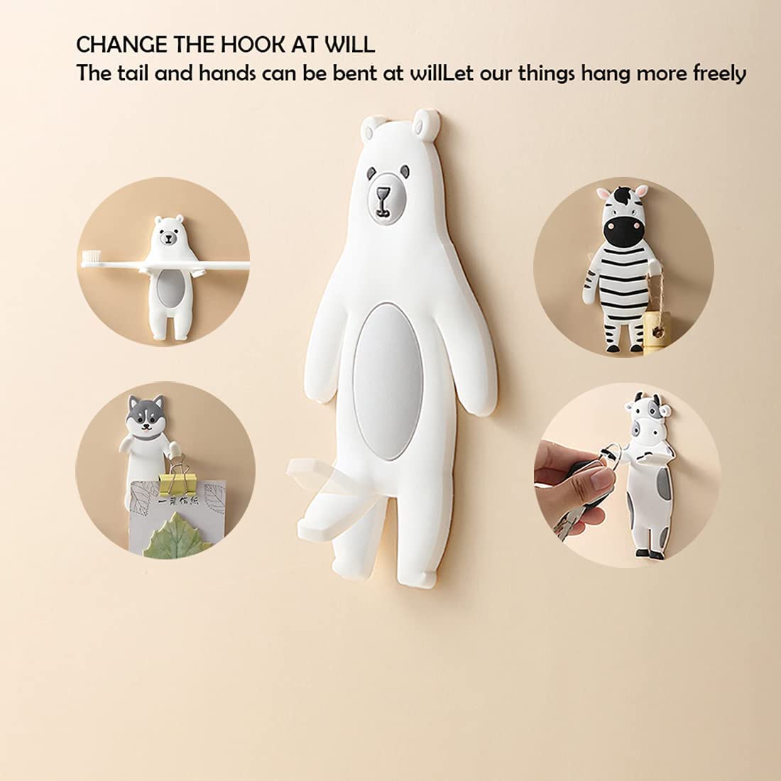 4Pcs Cute Animal Shaped Wall Hooks