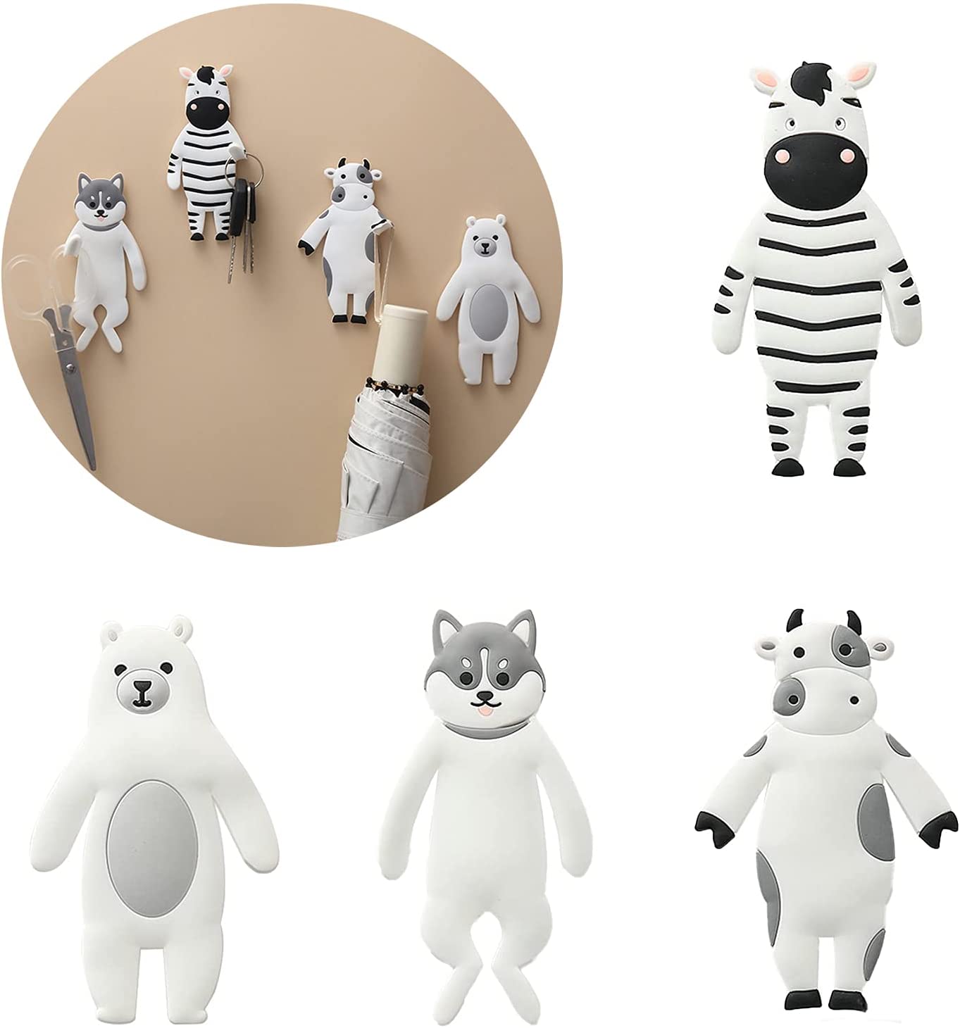 4Pcs Cute Animal Shaped Wall Hooks