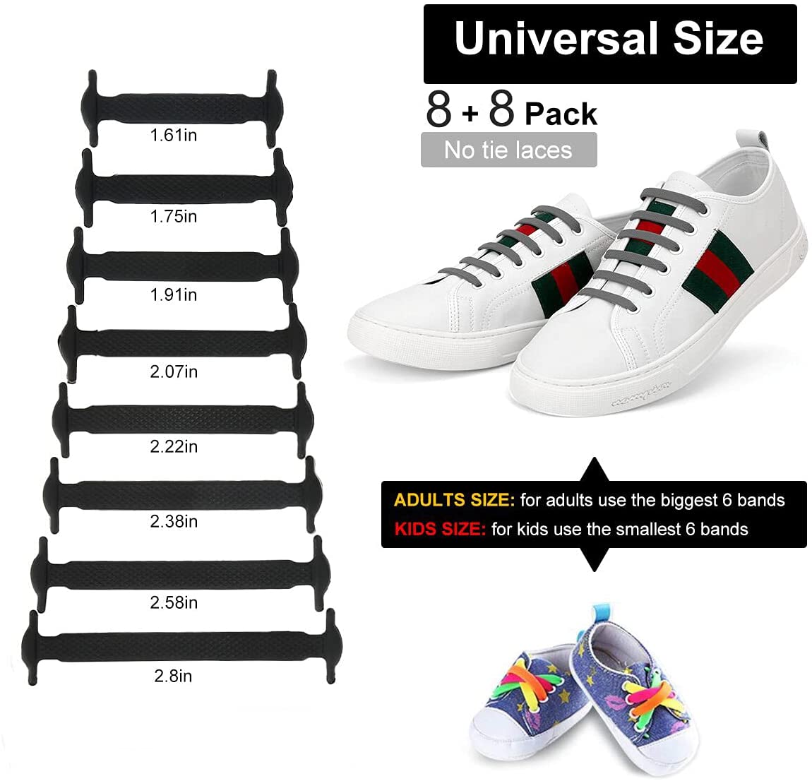 Stretch Silicone Elastic No Tie Shoe Laces(8+8 Packs)
