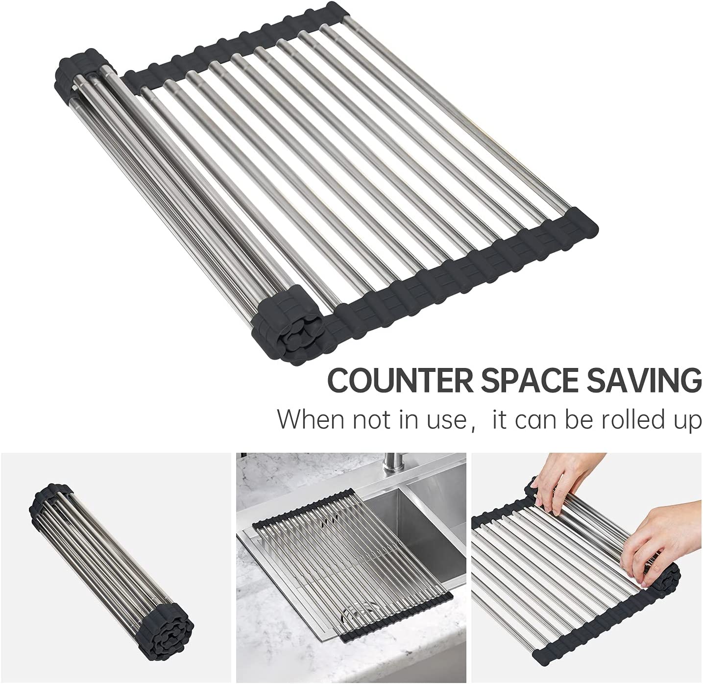 Adjustable Length Roll Up Dish Drying Rack