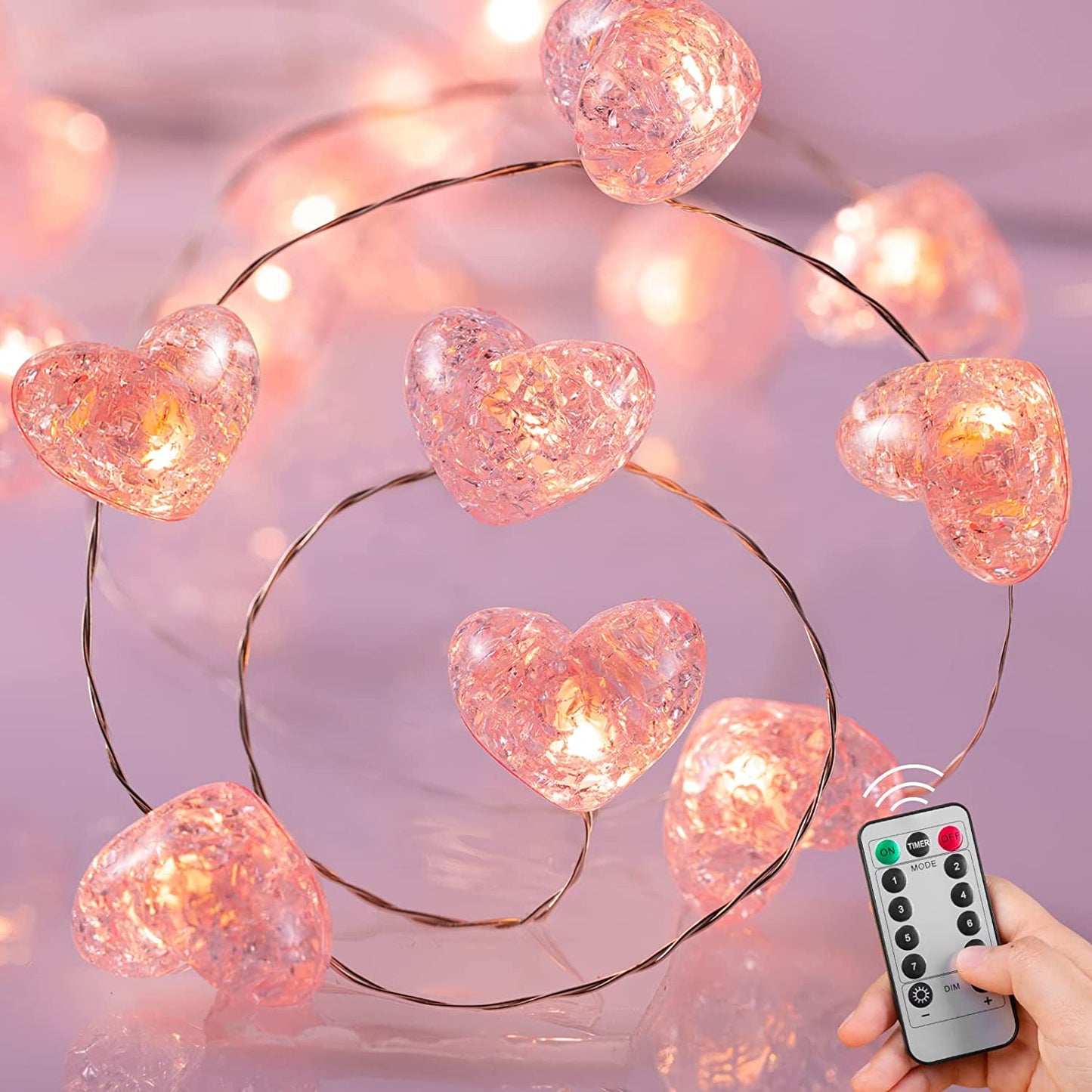 Valentine's Day Pink Heart Mini String Lights