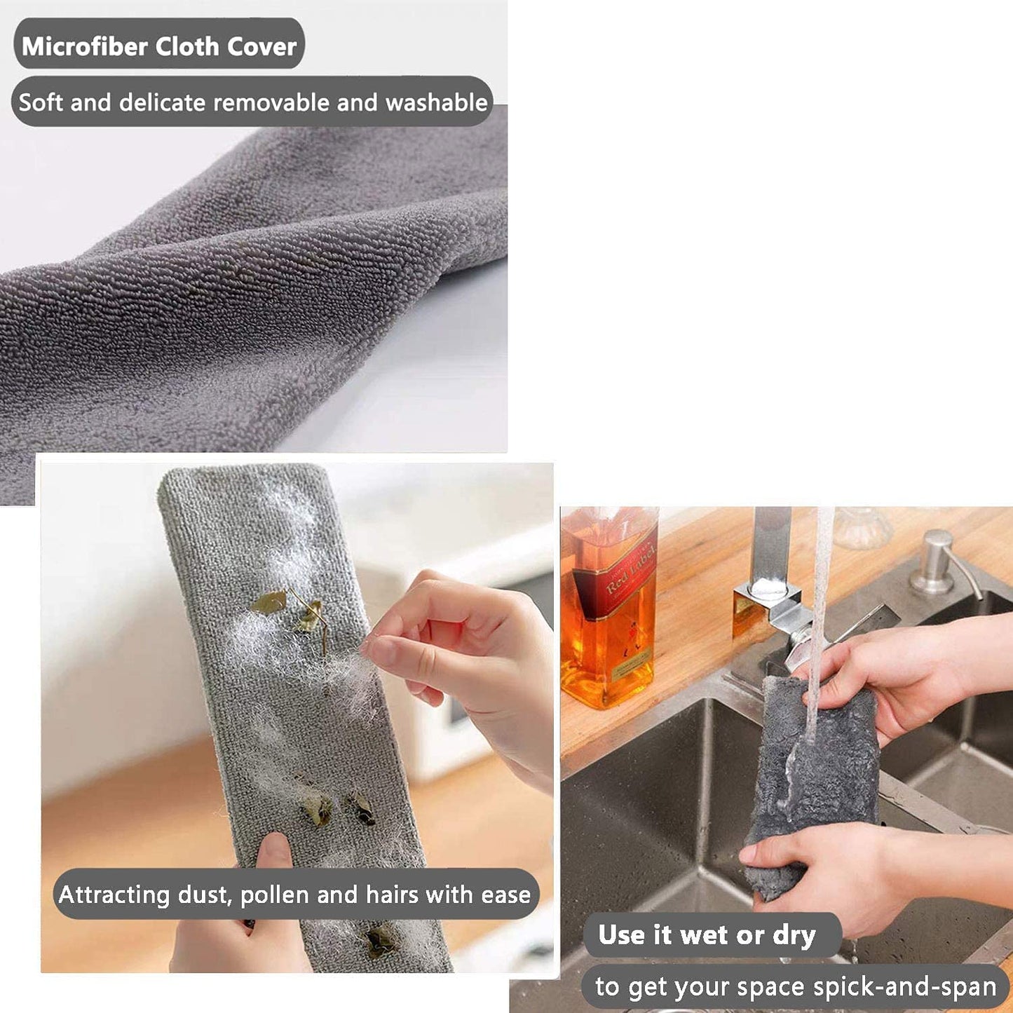 Telescopic Dust Collector Microfiber Cleaning Brush with 2 Cloth Cover
