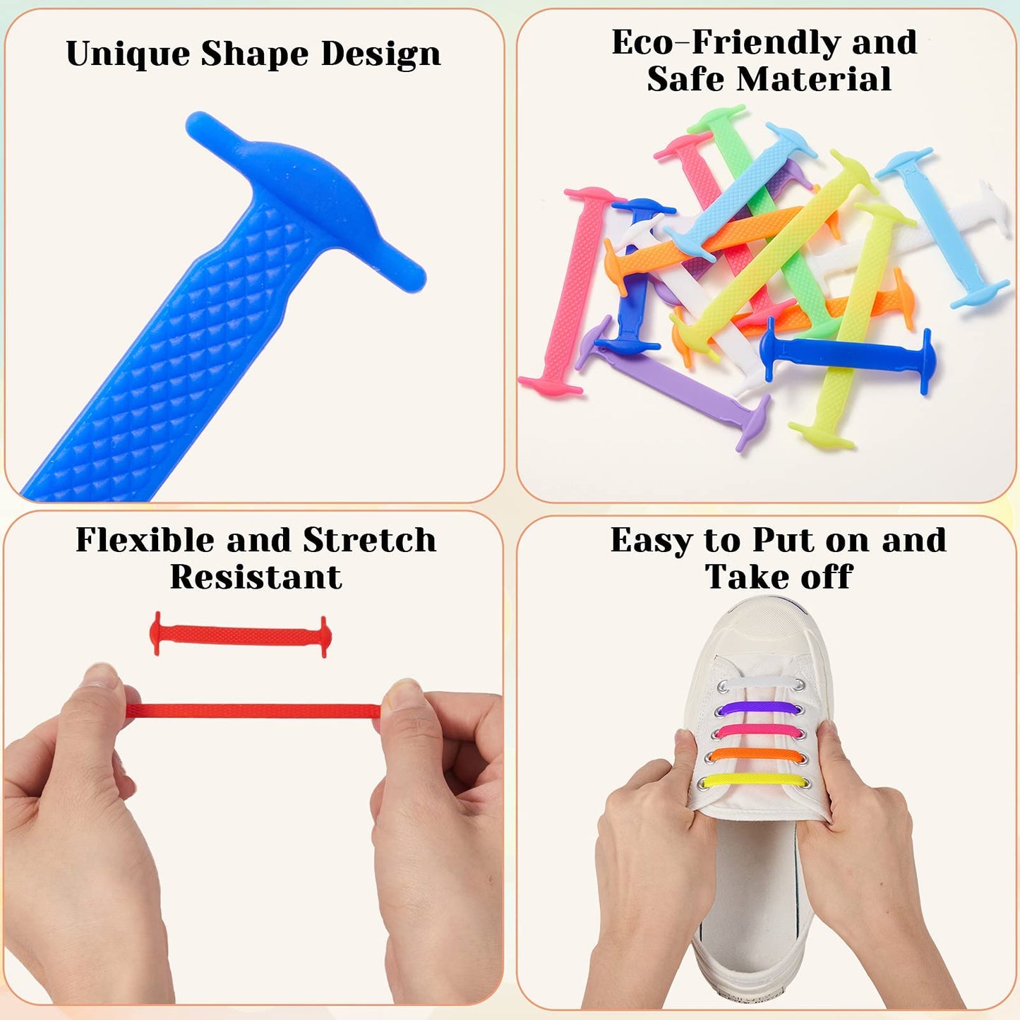 Stretch Silicone Elastic No Tie Shoe Laces(8+8 Packs)