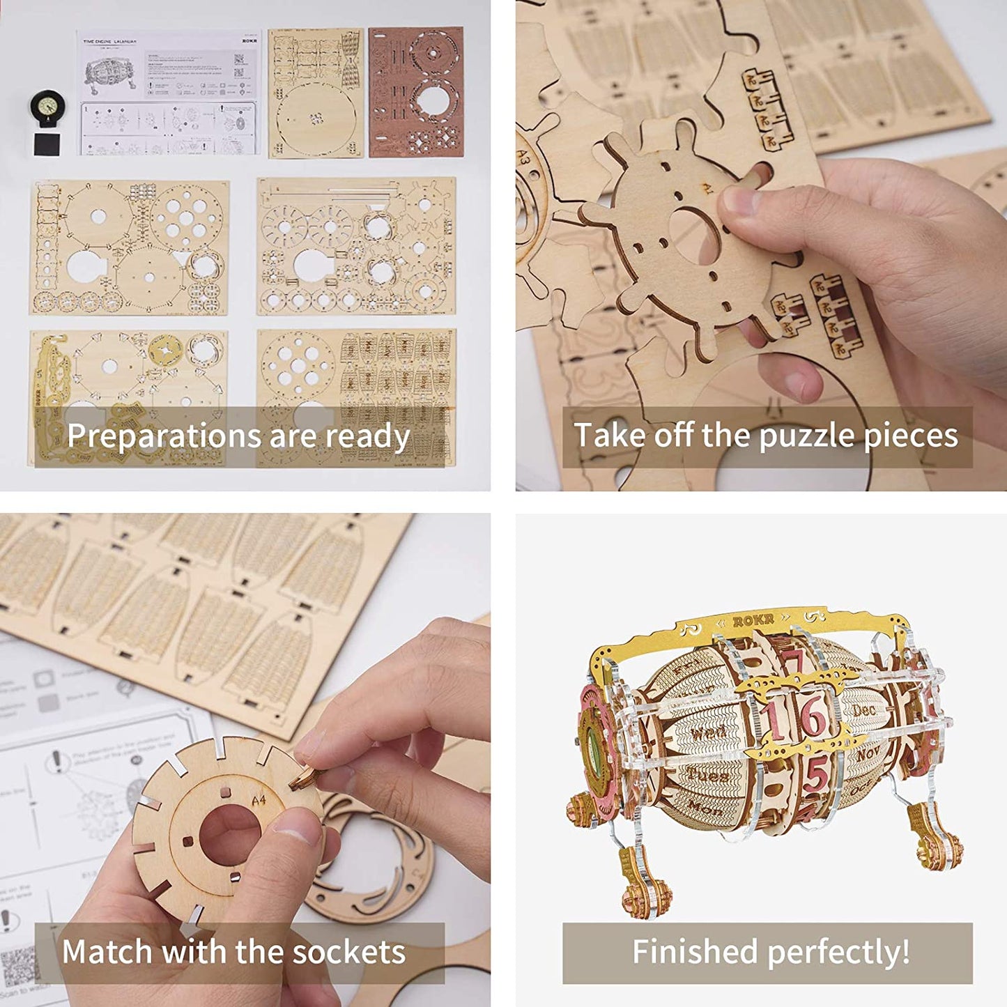 Time Engine DIY Desk Calendar 3D Wooden Puzzle