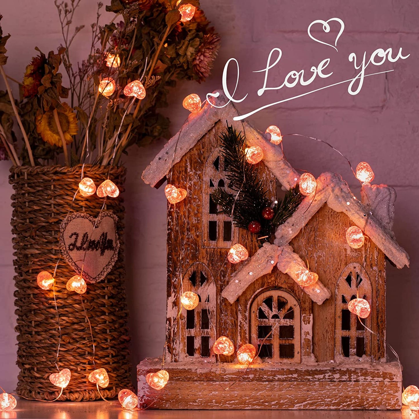 Valentine's Day Pink Heart Mini String Lights