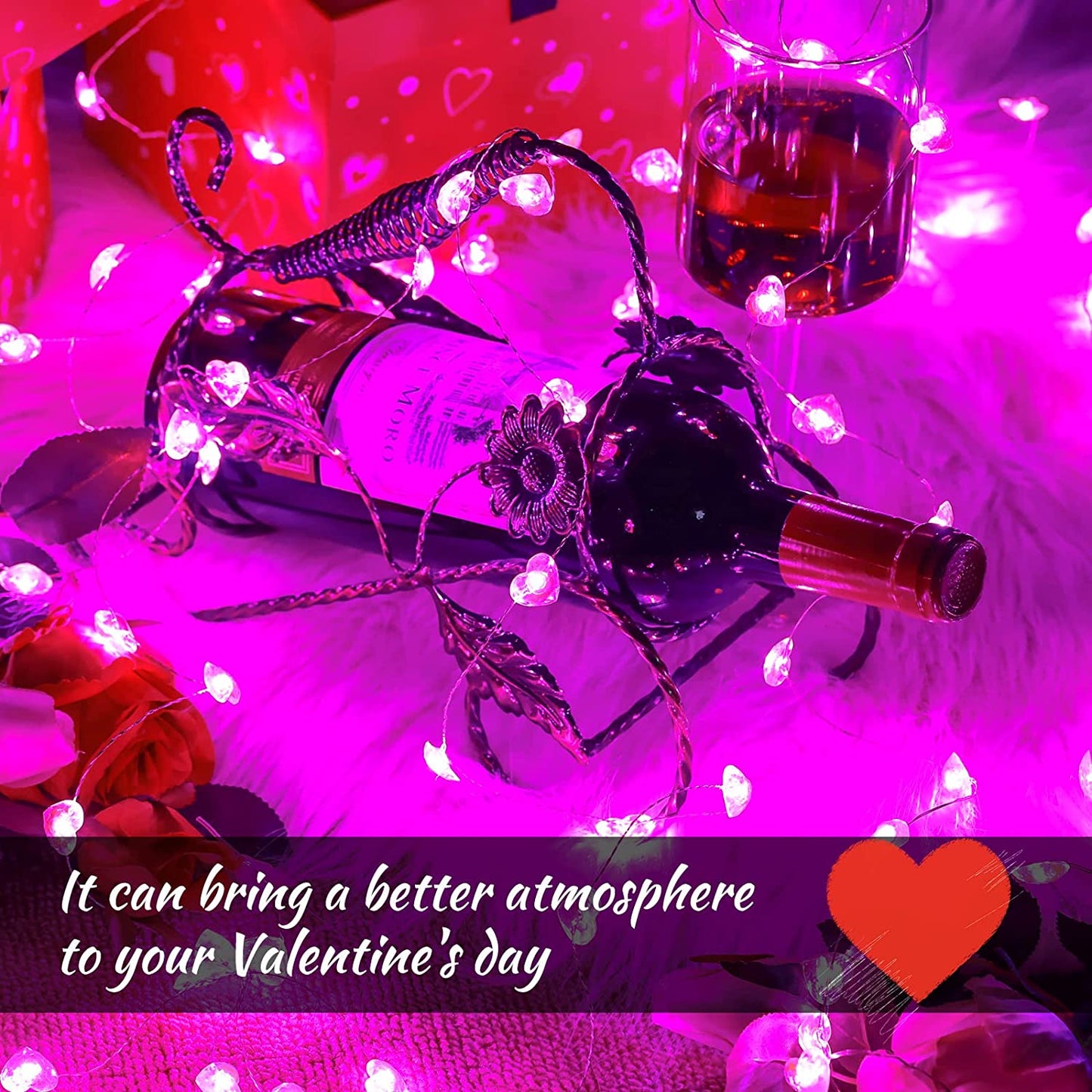 Valentine's Day Pink Heart Mini String Lights