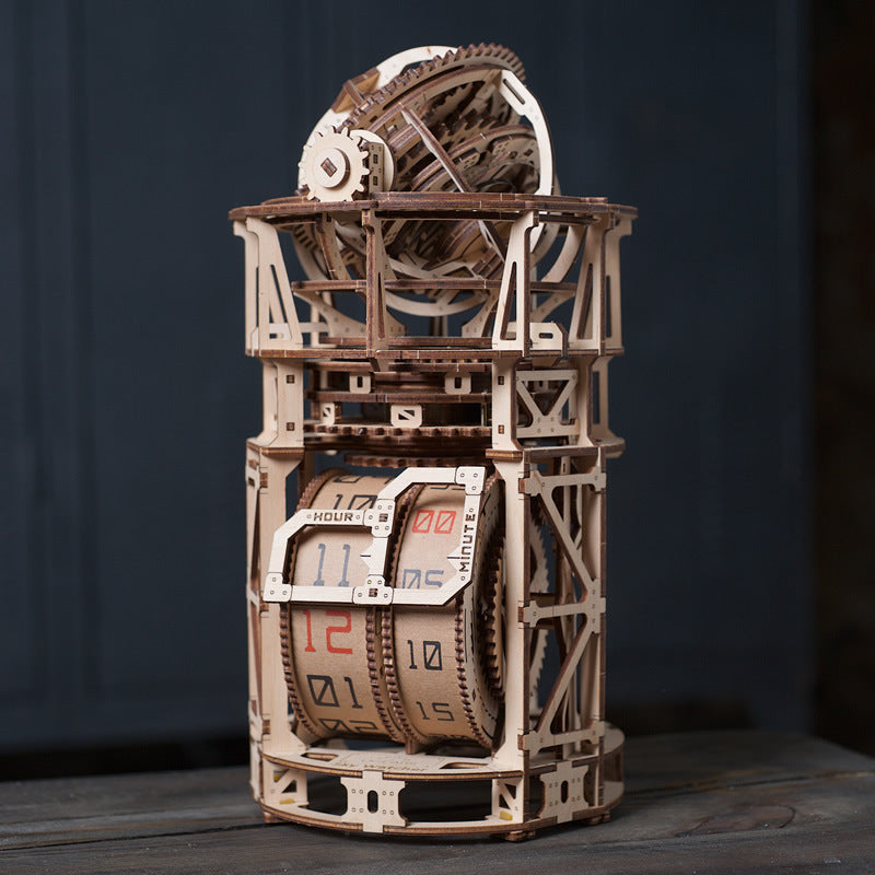 3D Wooden Puzzle Mechanical Transmission Tourbillon Table Clock