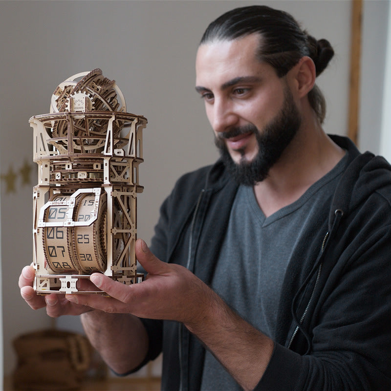 3D Wooden Puzzle Mechanical Transmission Tourbillon Table Clock