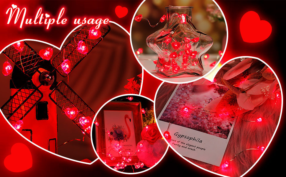 Valentine's Day Pink Heart Mini String Lights