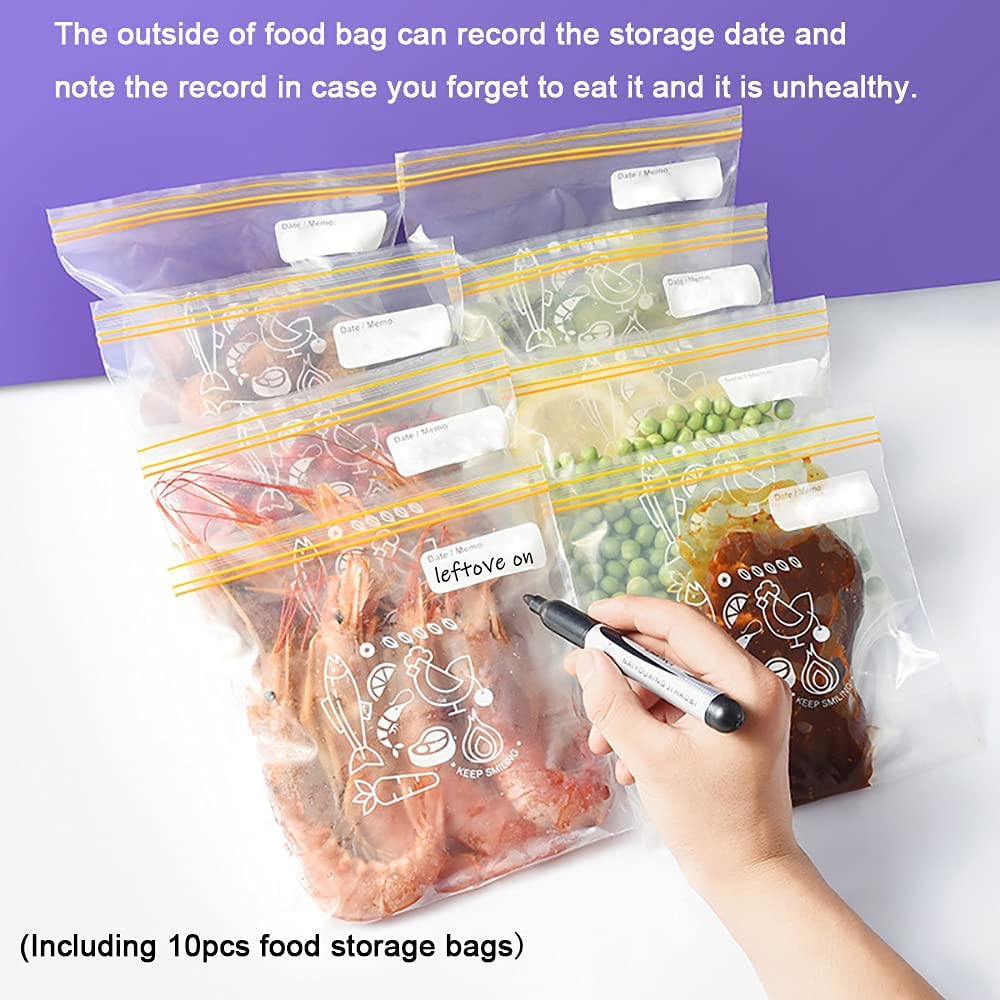 Refrigerator Organizer Bins with 10 Pack Reusable Storage Bags