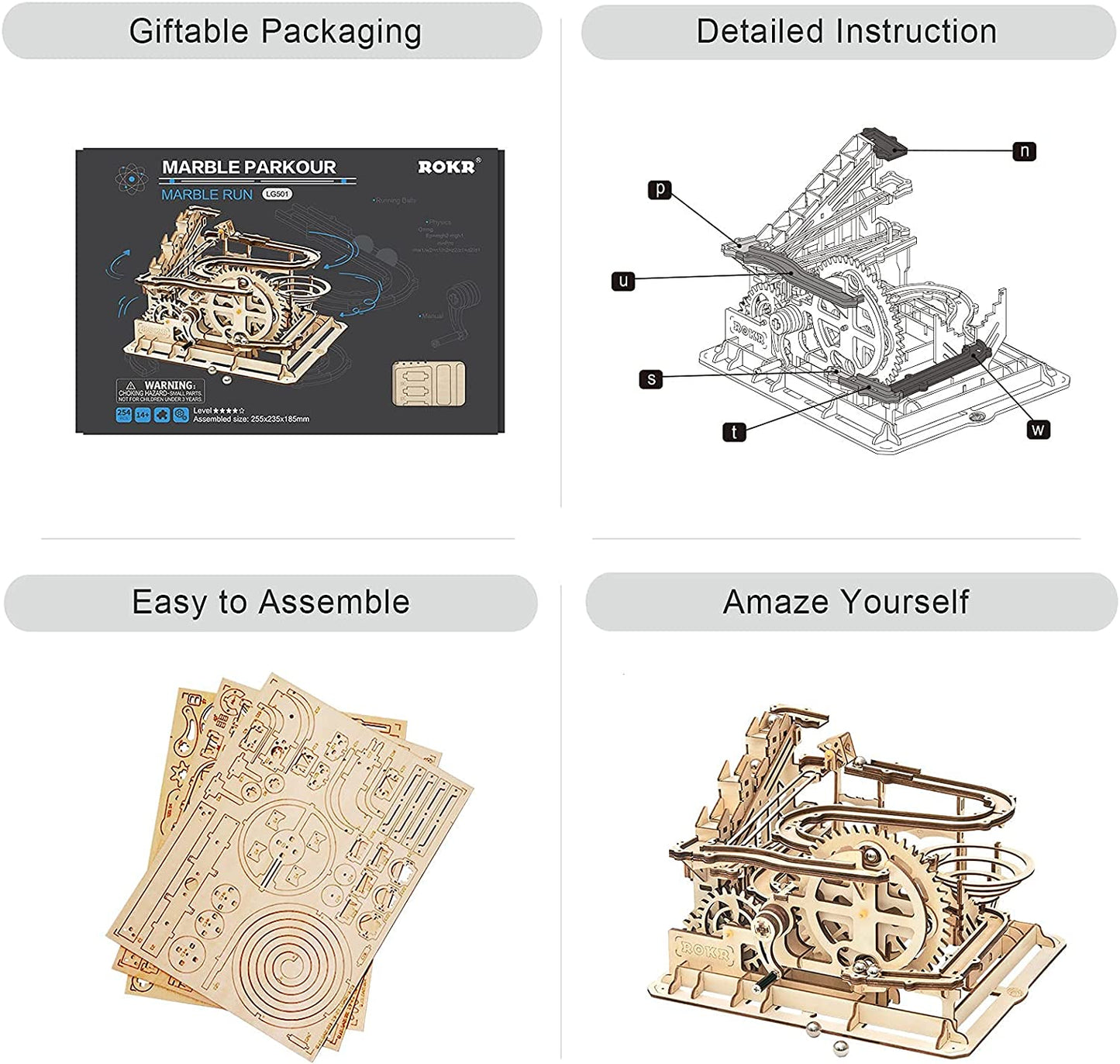 3D Wooden Puzzles Marble Run Set