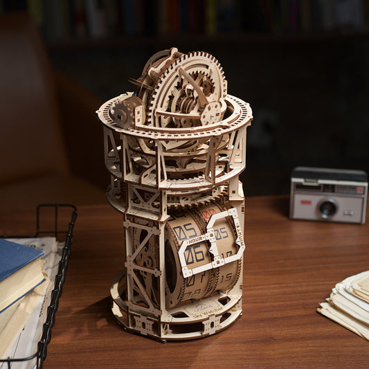3D Wooden Puzzle Mechanical Transmission Tourbillon Table Clock